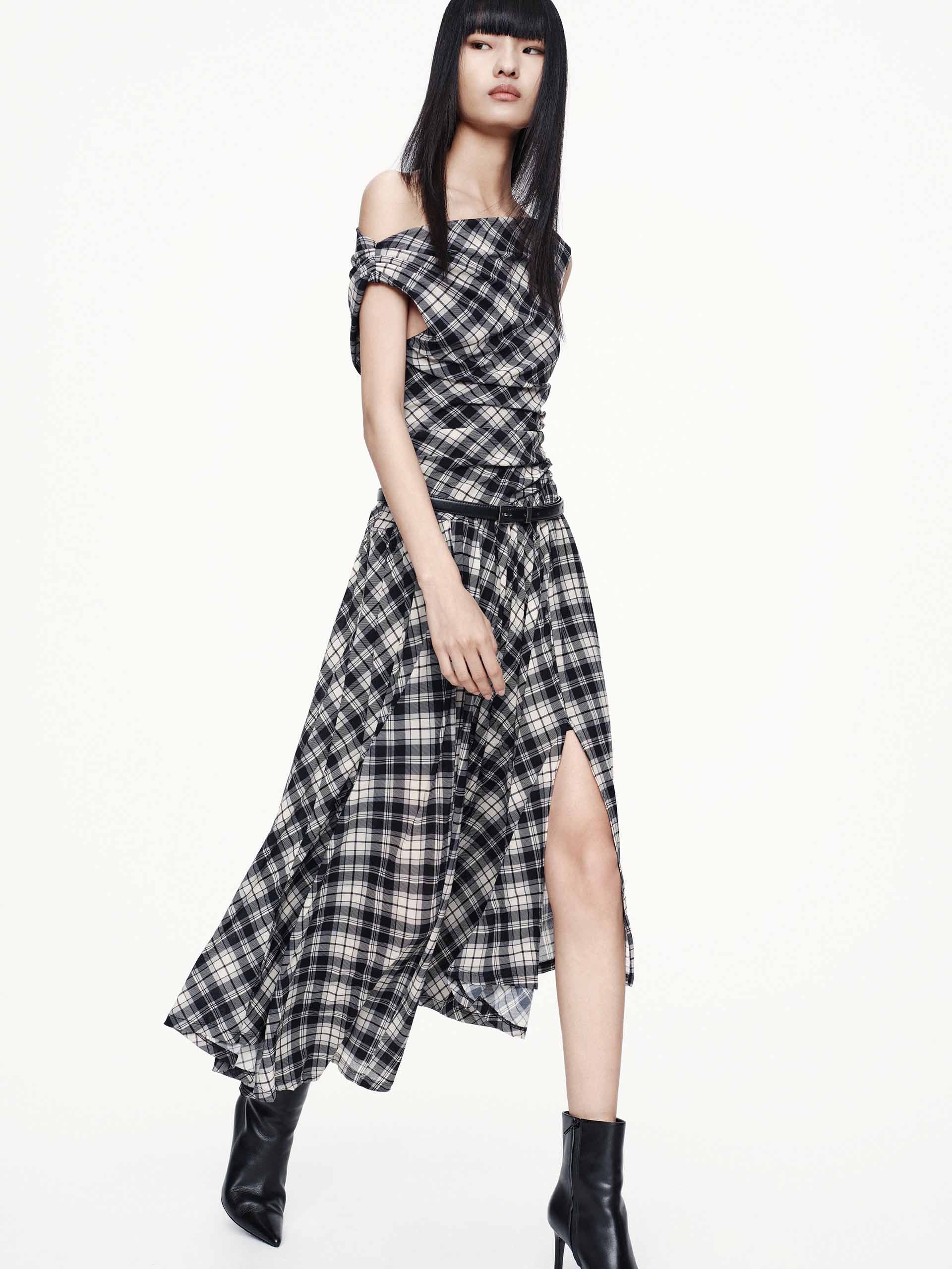 Included Belt Plaid Dress - Image 3