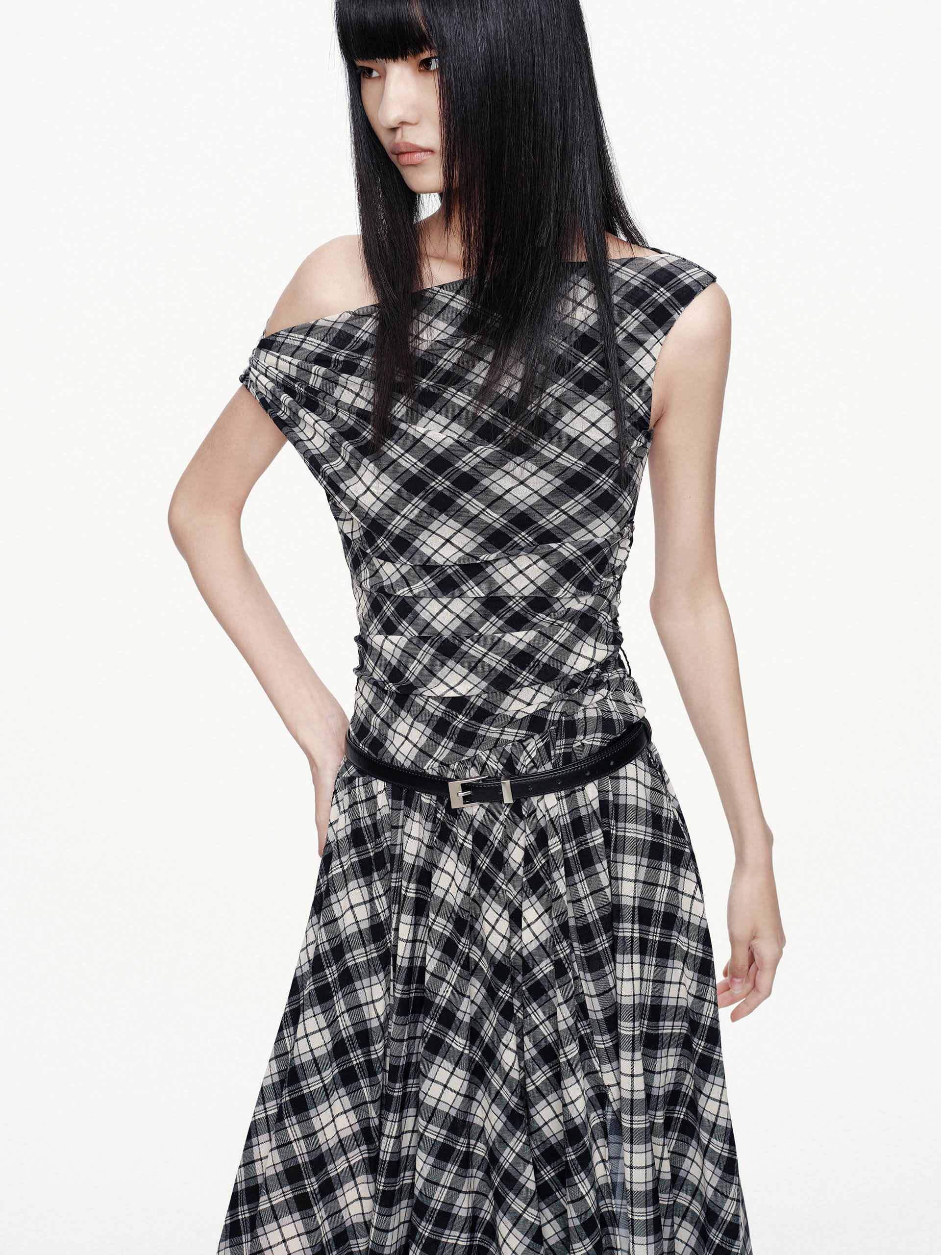 Included Belt Plaid Dress - Image 7