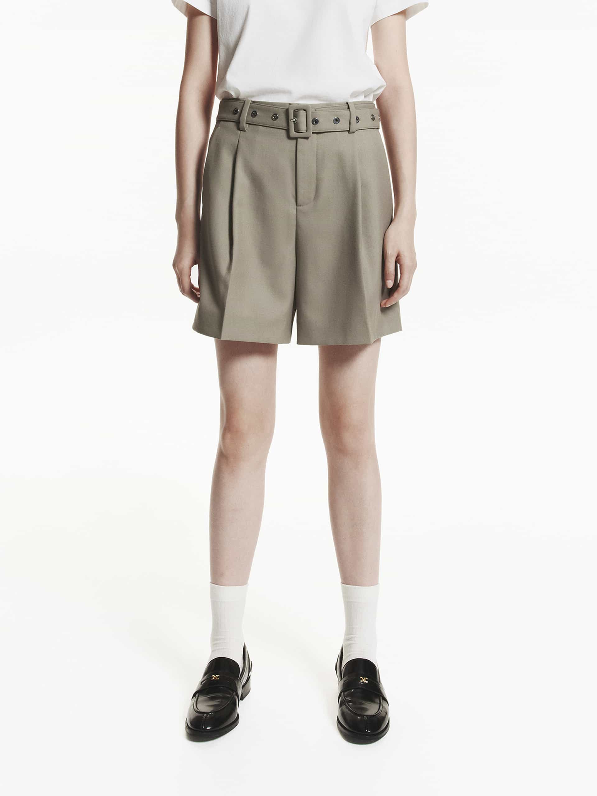 Wool Blend Belt Shorts