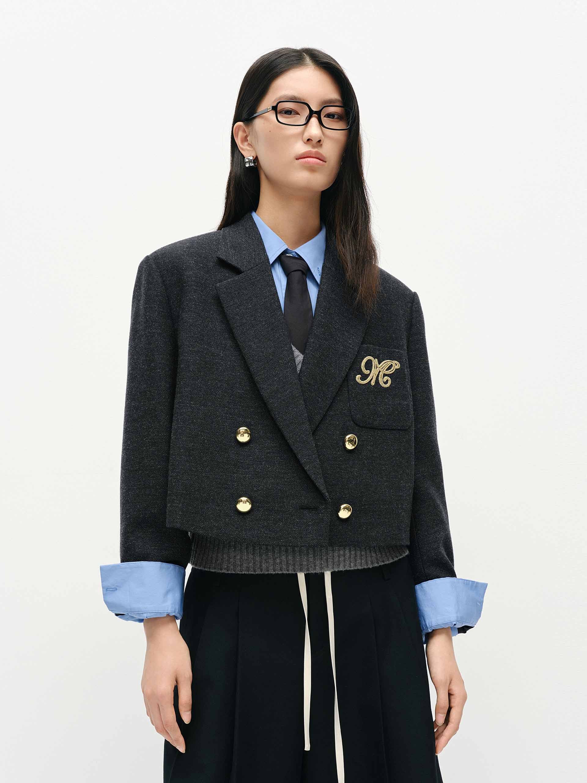 Wool Blend Cropped Blazer