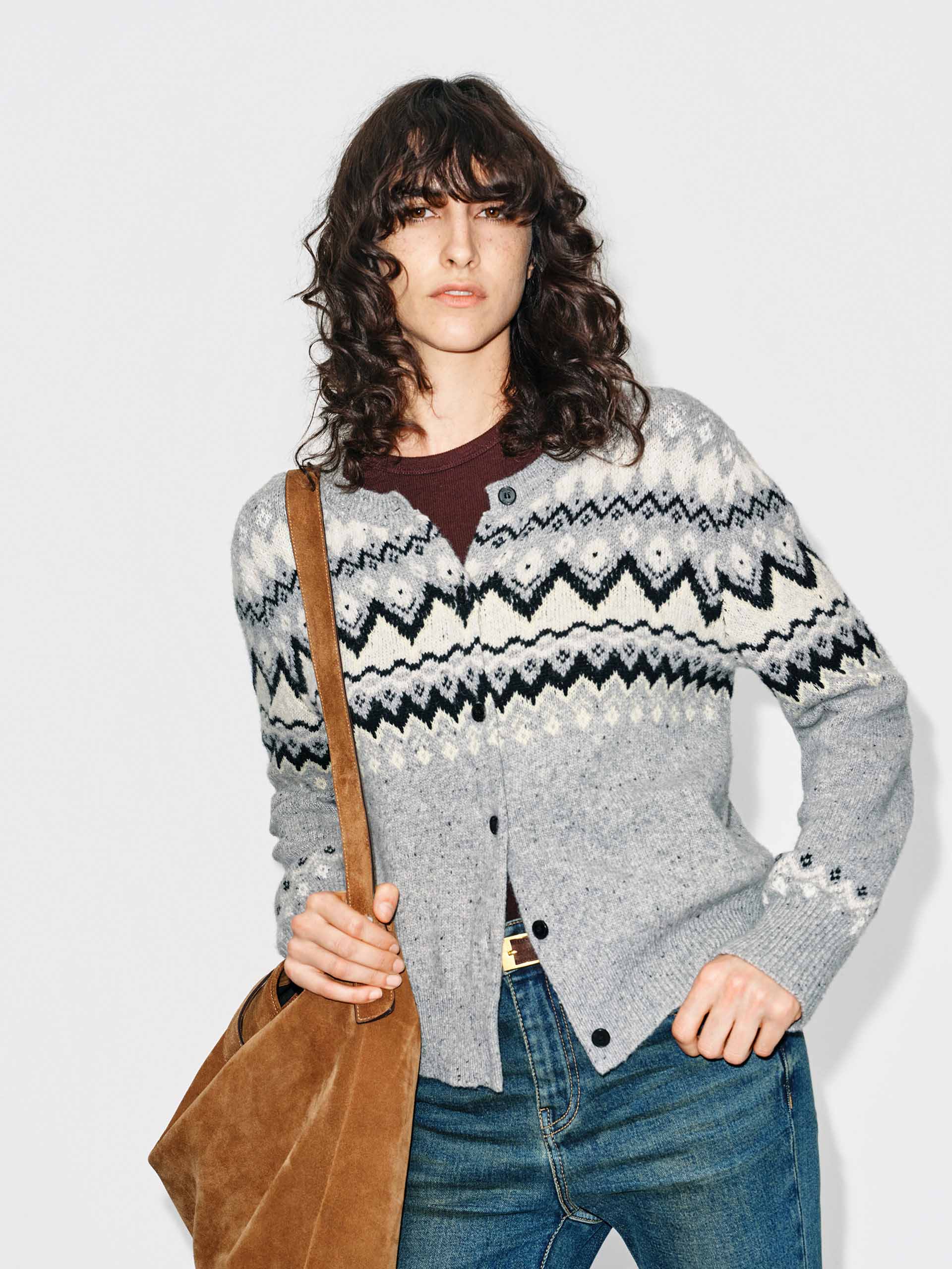 Wool Blend Fair Isle Cardigan - Image 7