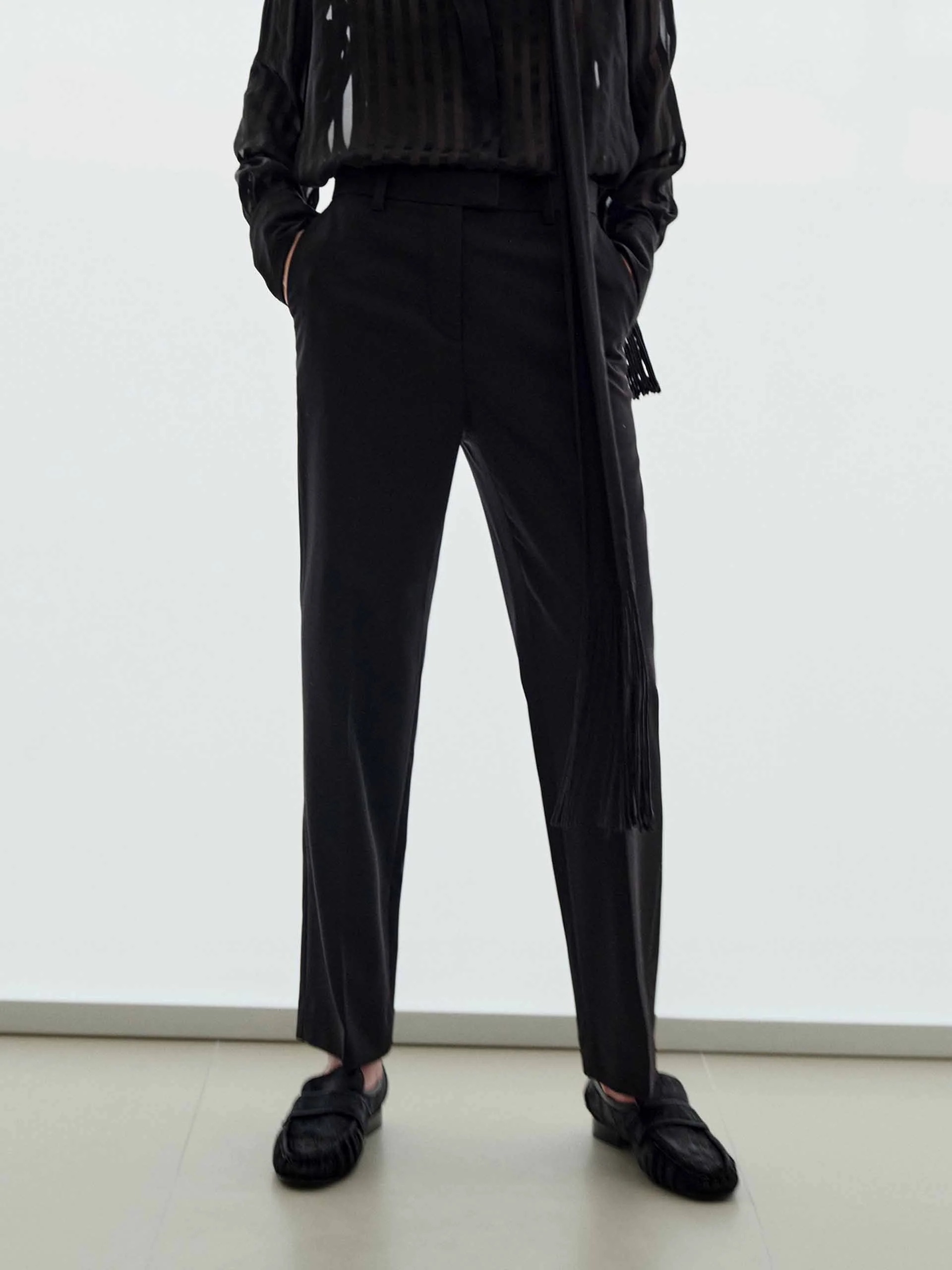 Wool Blend Straight Trousers