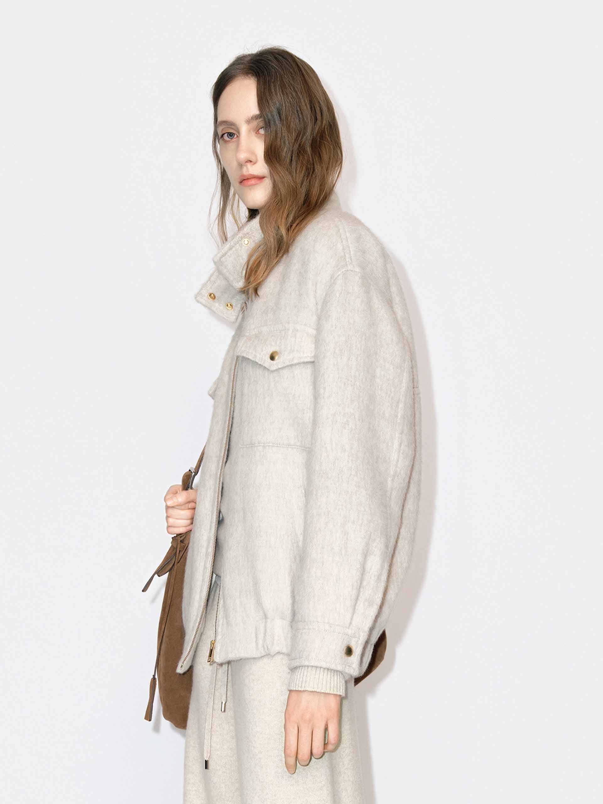 Wool Blend Zipper Coat - Image 3