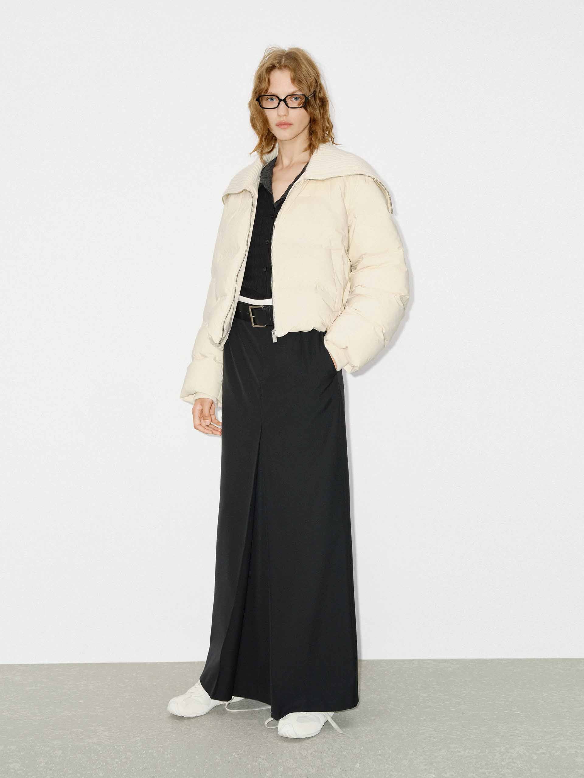 Wool Collar Cropped Down Jacket - Image 2