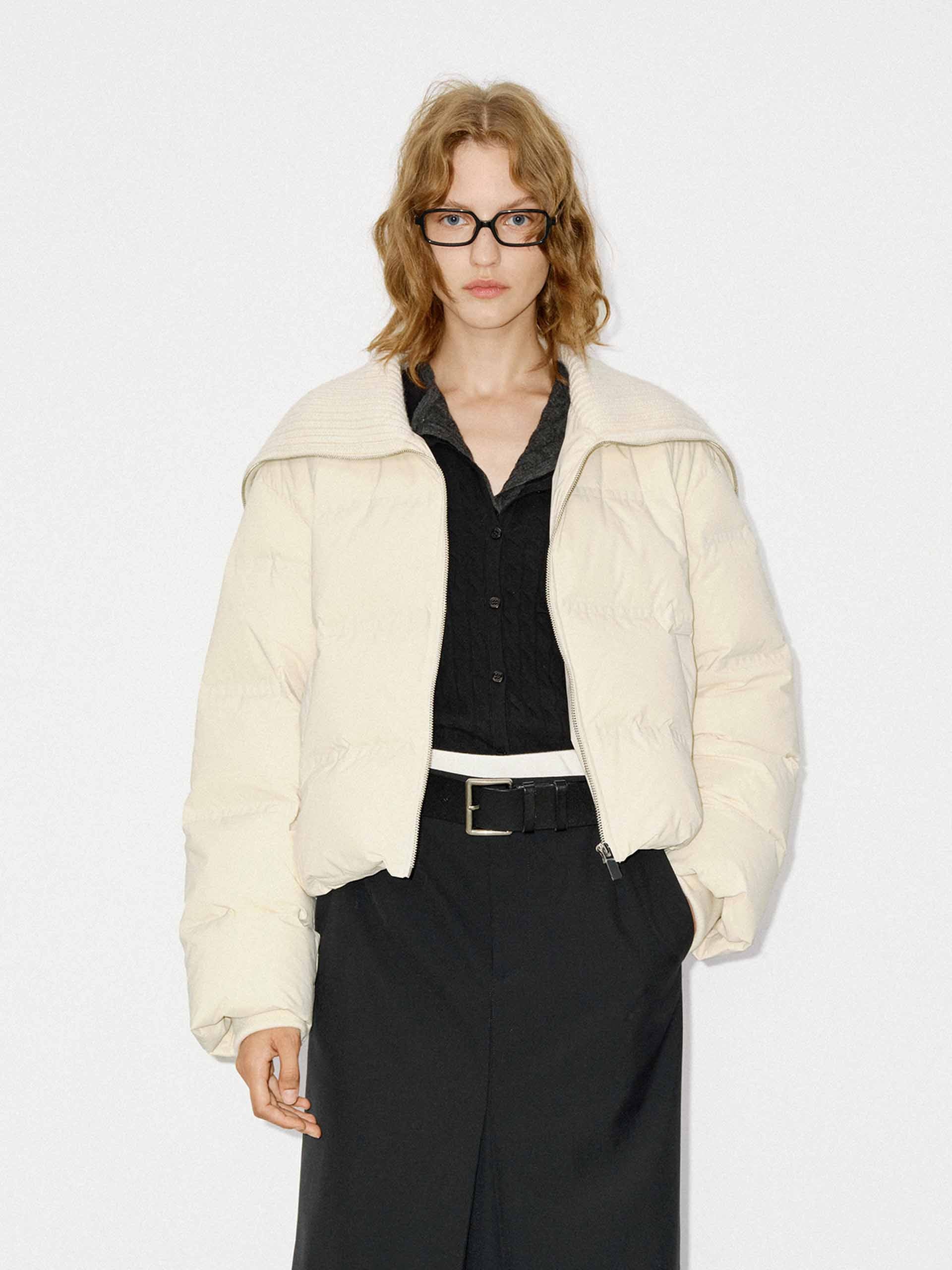 Wool Collar Cropped Down Jacket - Image 6