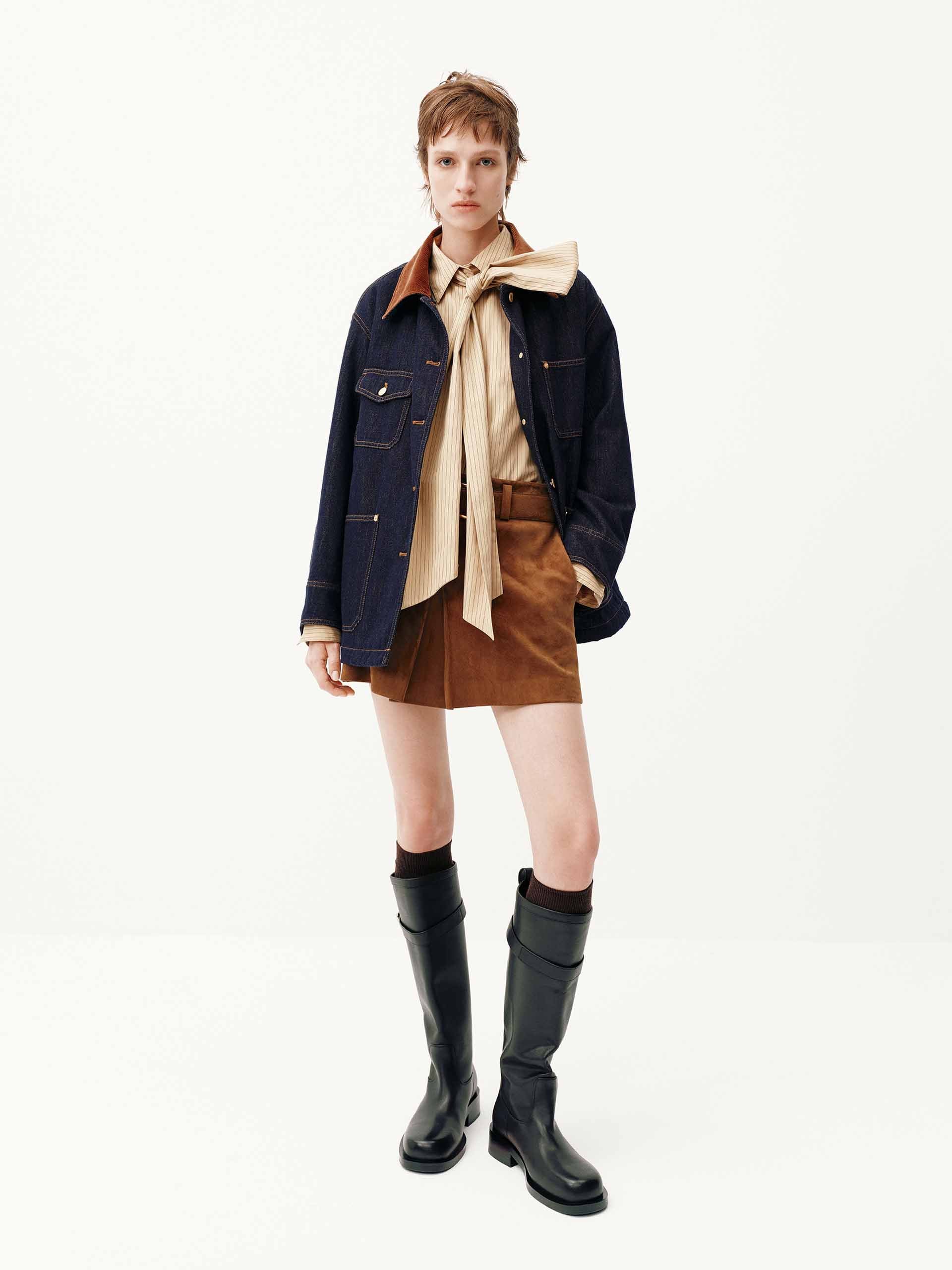 Wool Collar Denim Coat - Image 2