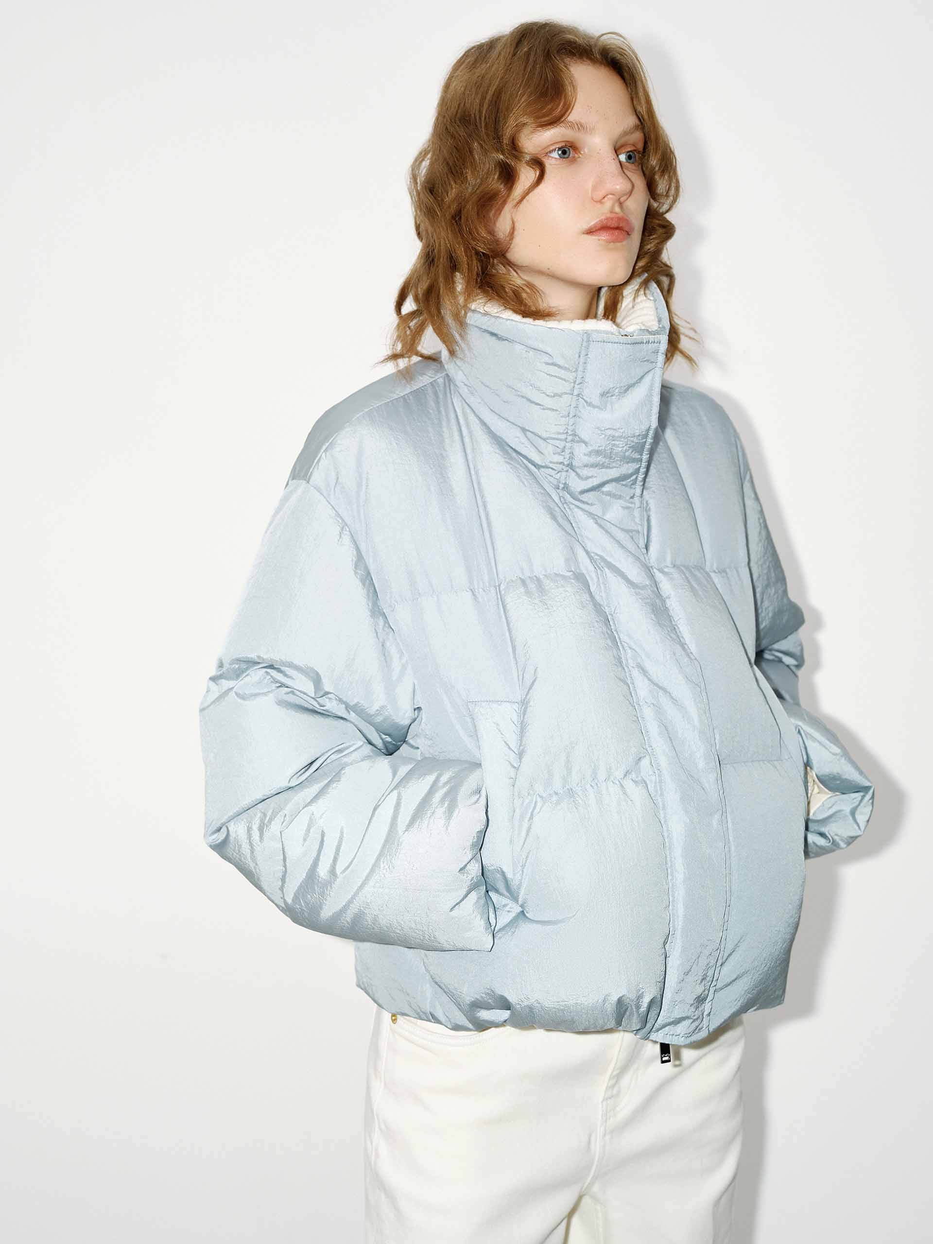 Wool Collar Short Down Jacket - Image 3
