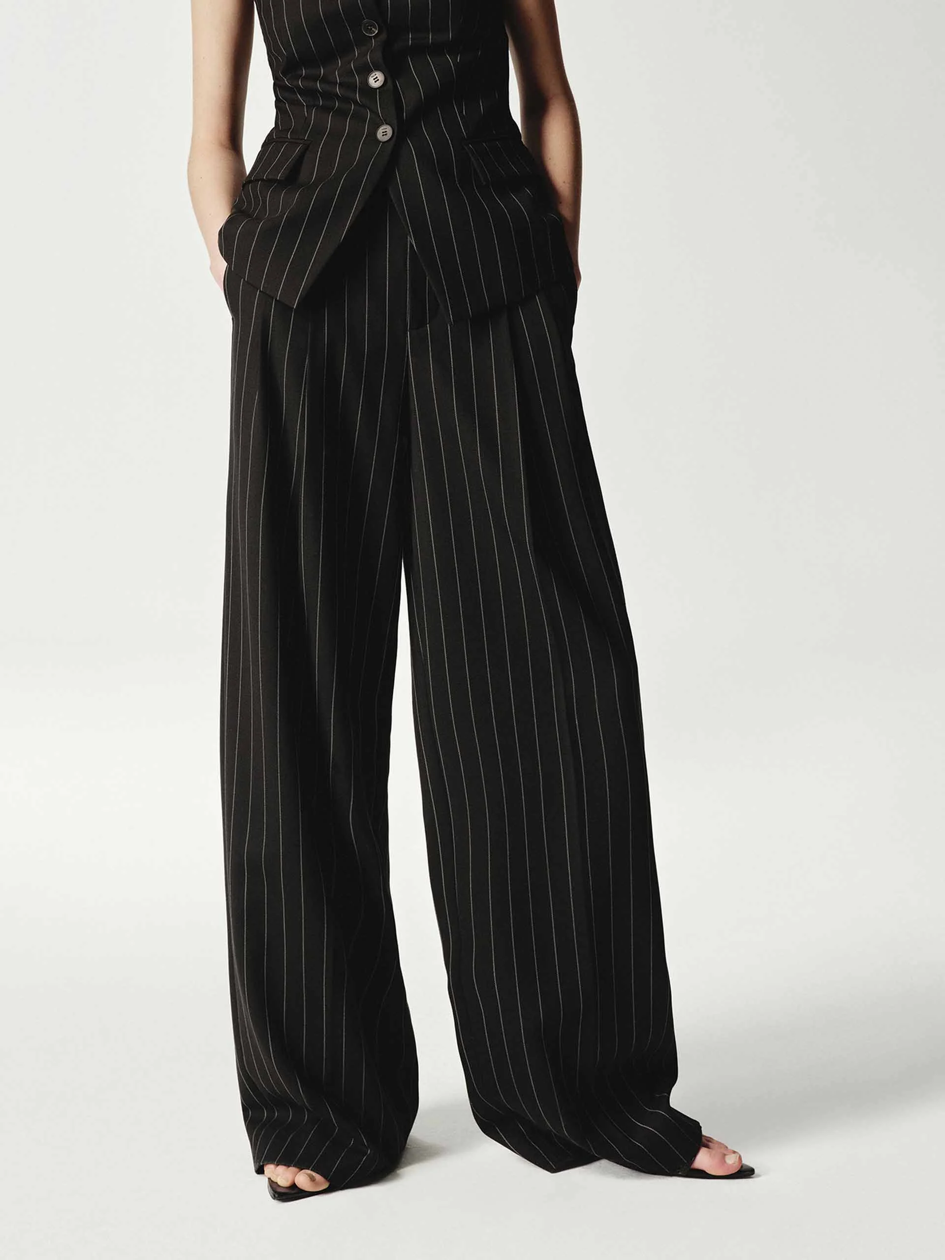 Wool Striped Straight Trousers