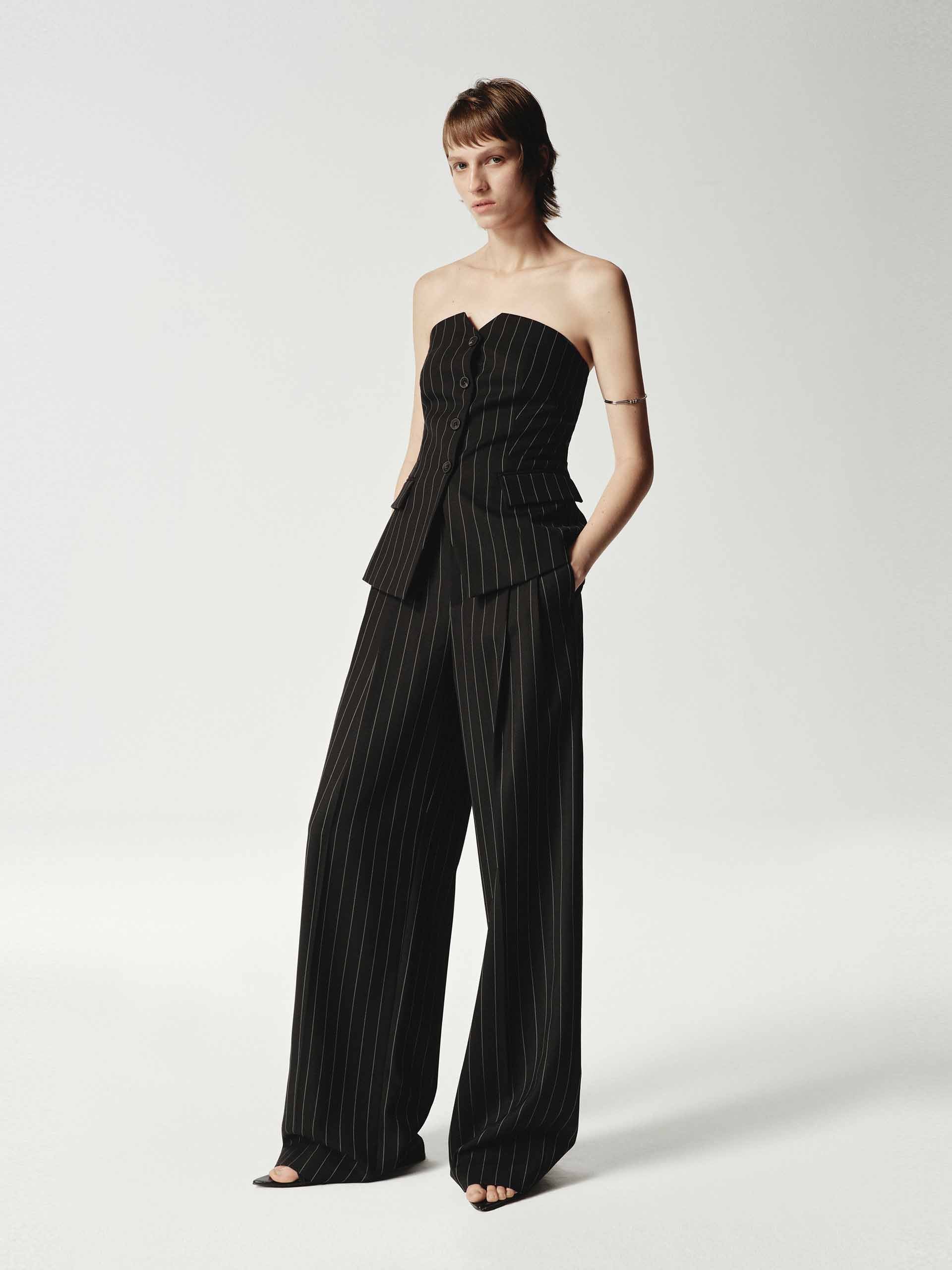 Wool Striped Straight Trousers - Image 2