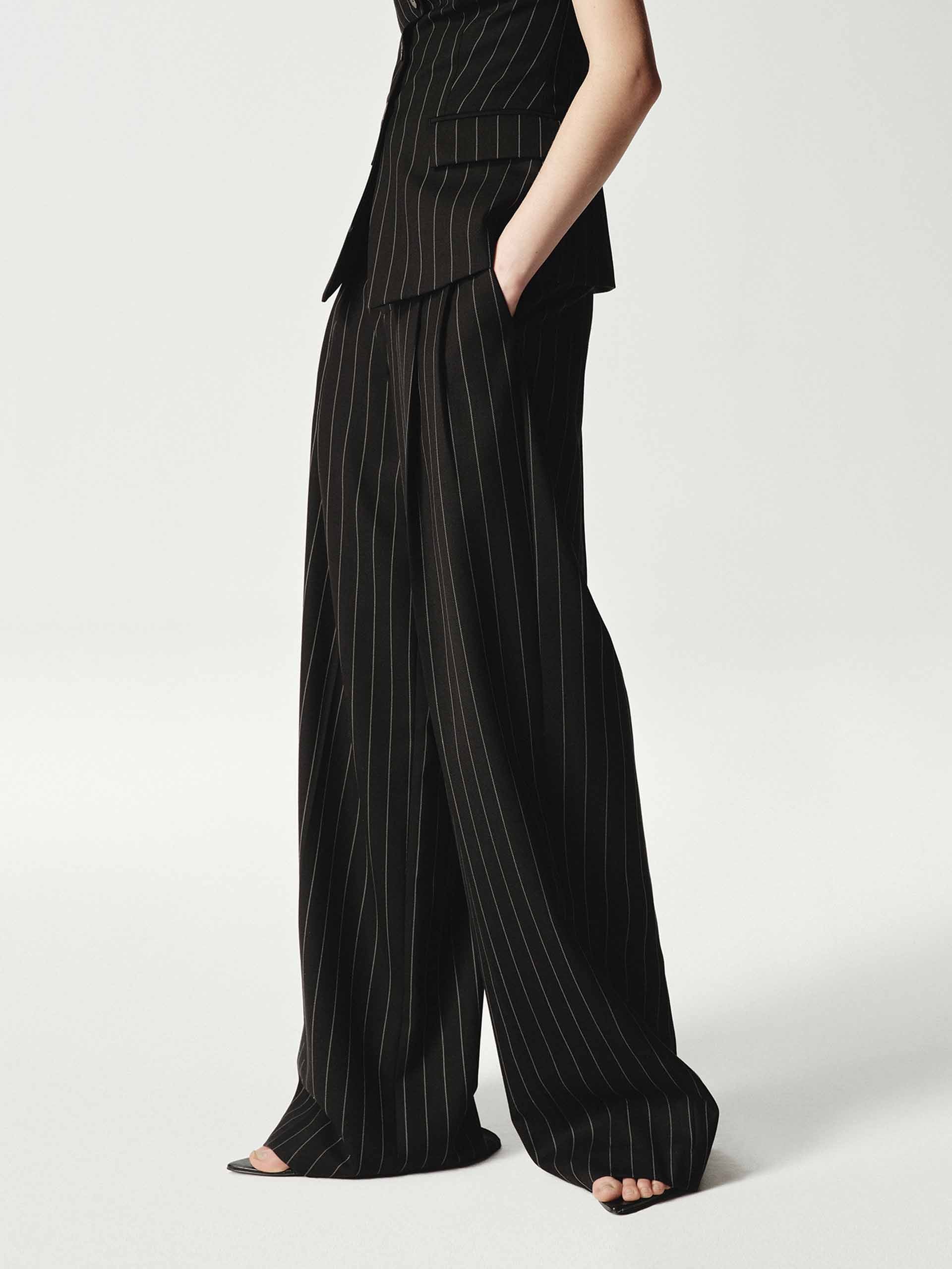 Wool Striped Straight Trousers - Image 3