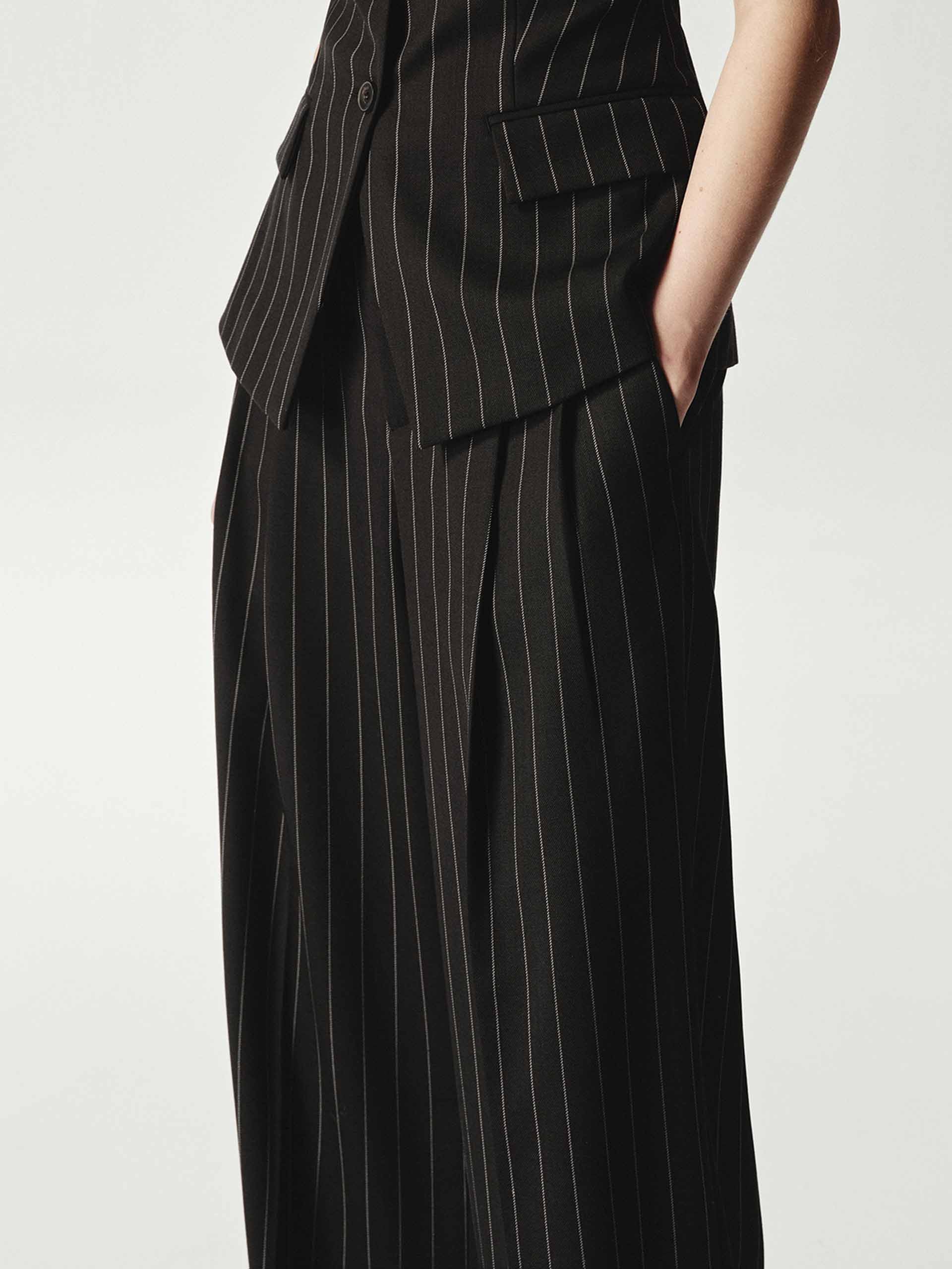 Wool Striped Straight Trousers - Image 8