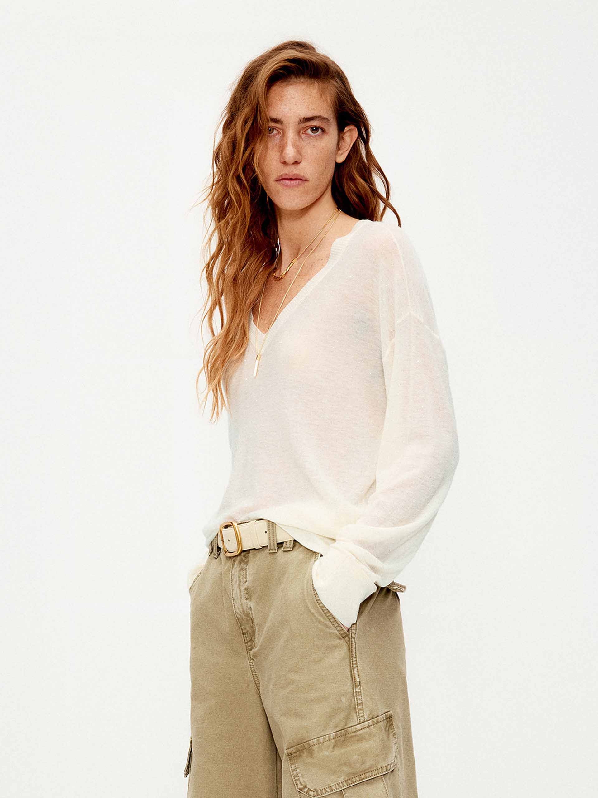 Wool V-neck Knitted Sweater - Image 3