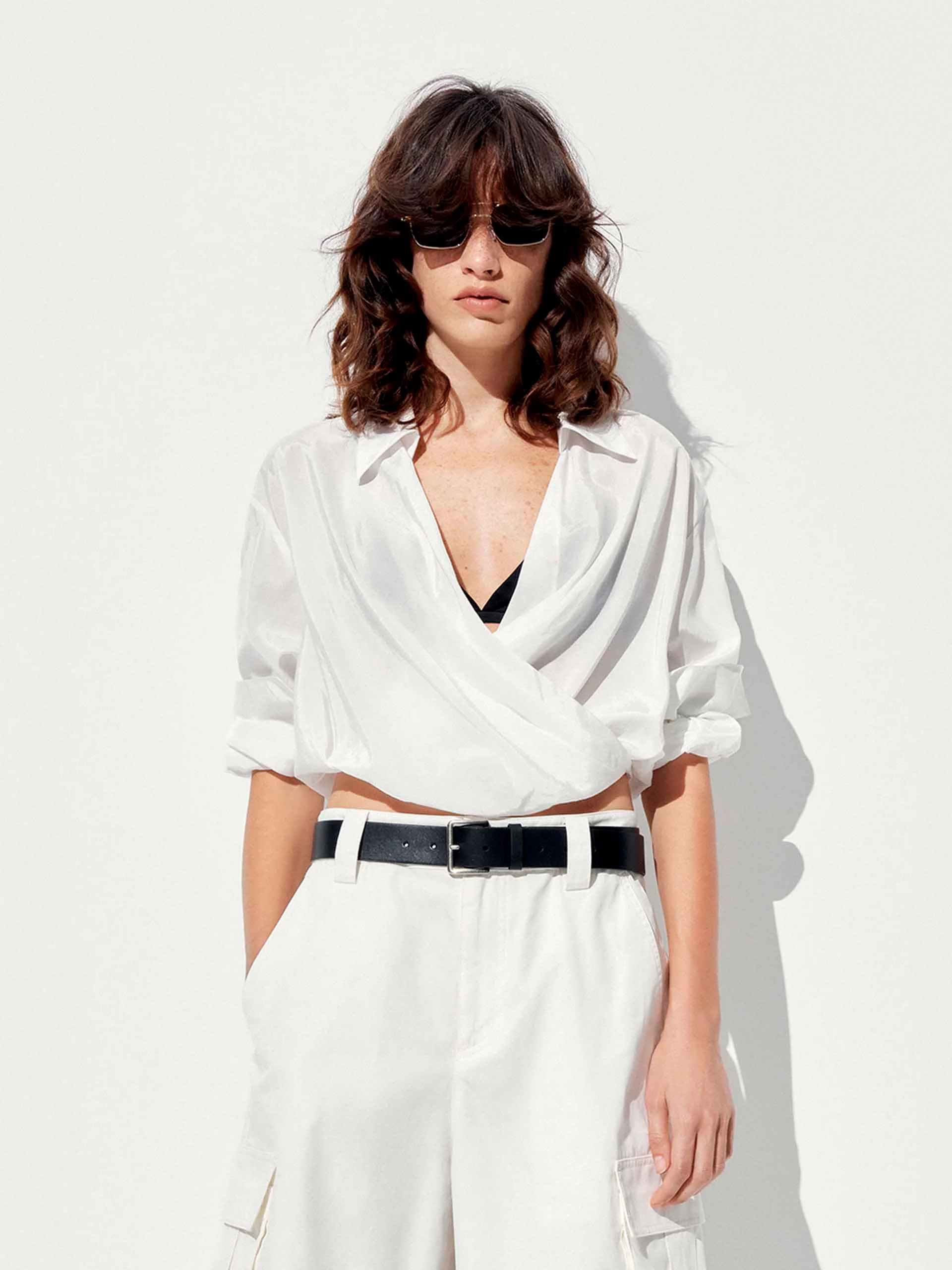 Wrap Detail Cropped Blouse - Image 8