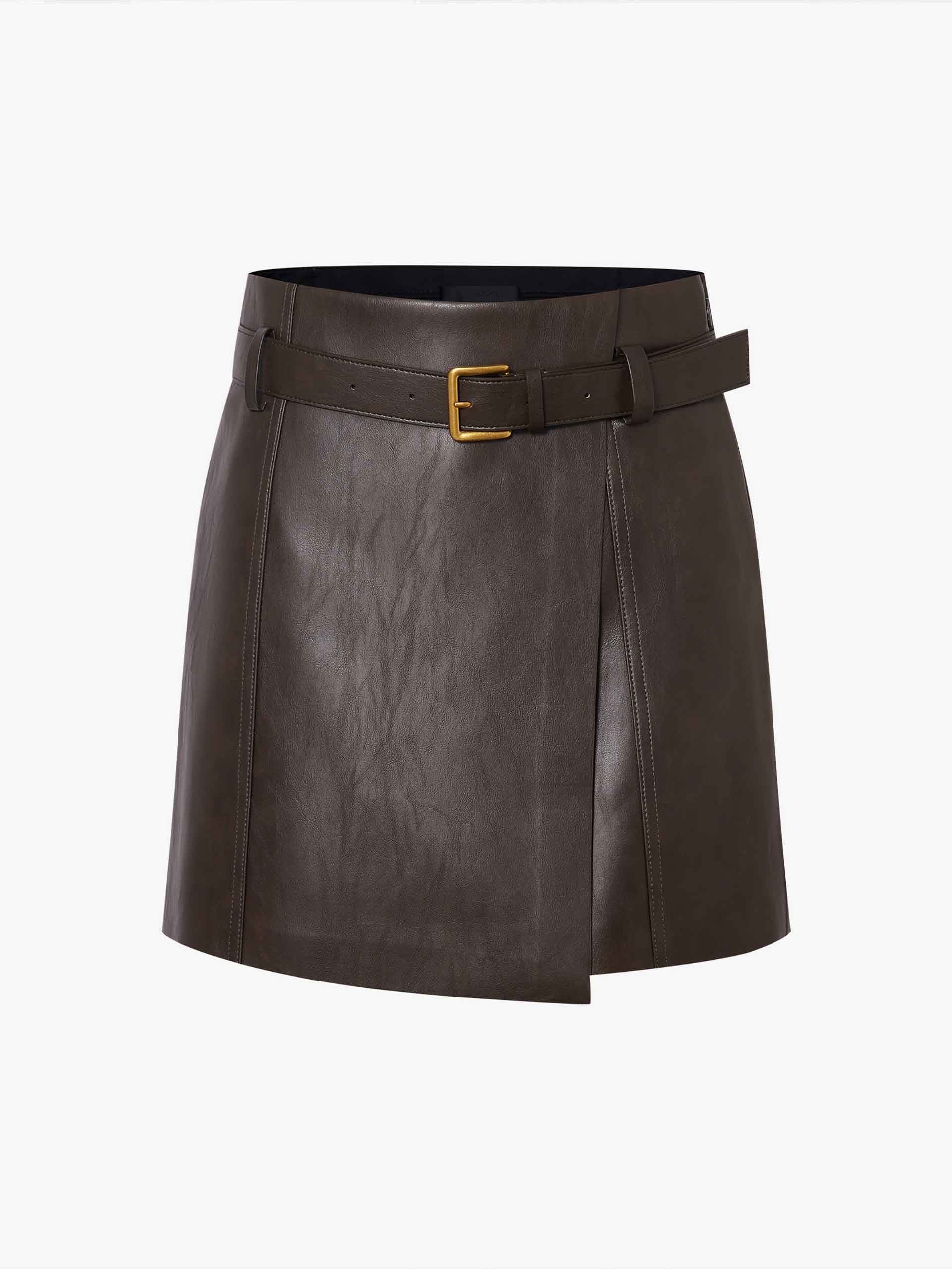 Wrap Detail Leather Skirt - Image 11