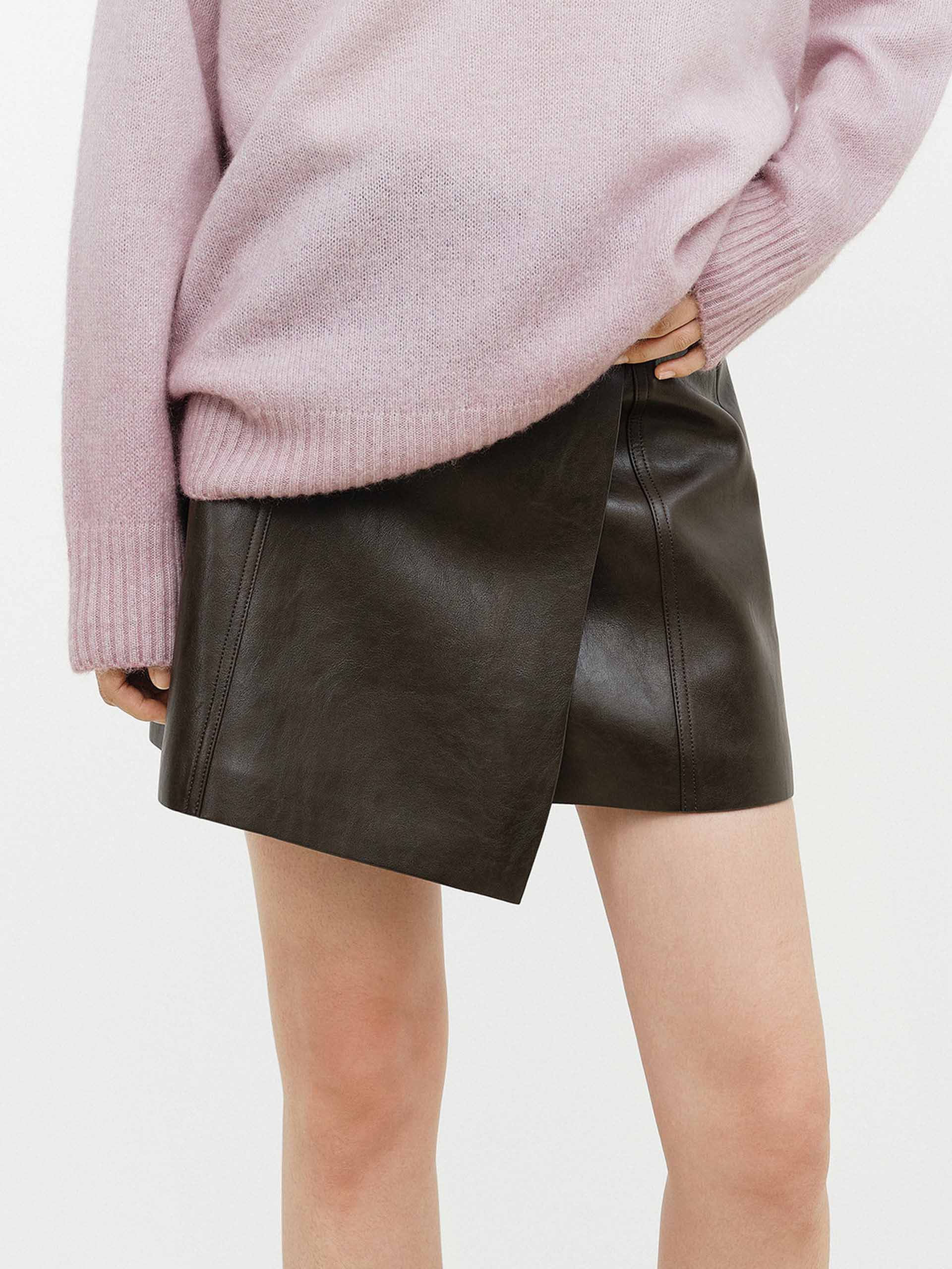 Wrap Detail Leather Skirt - Image 12