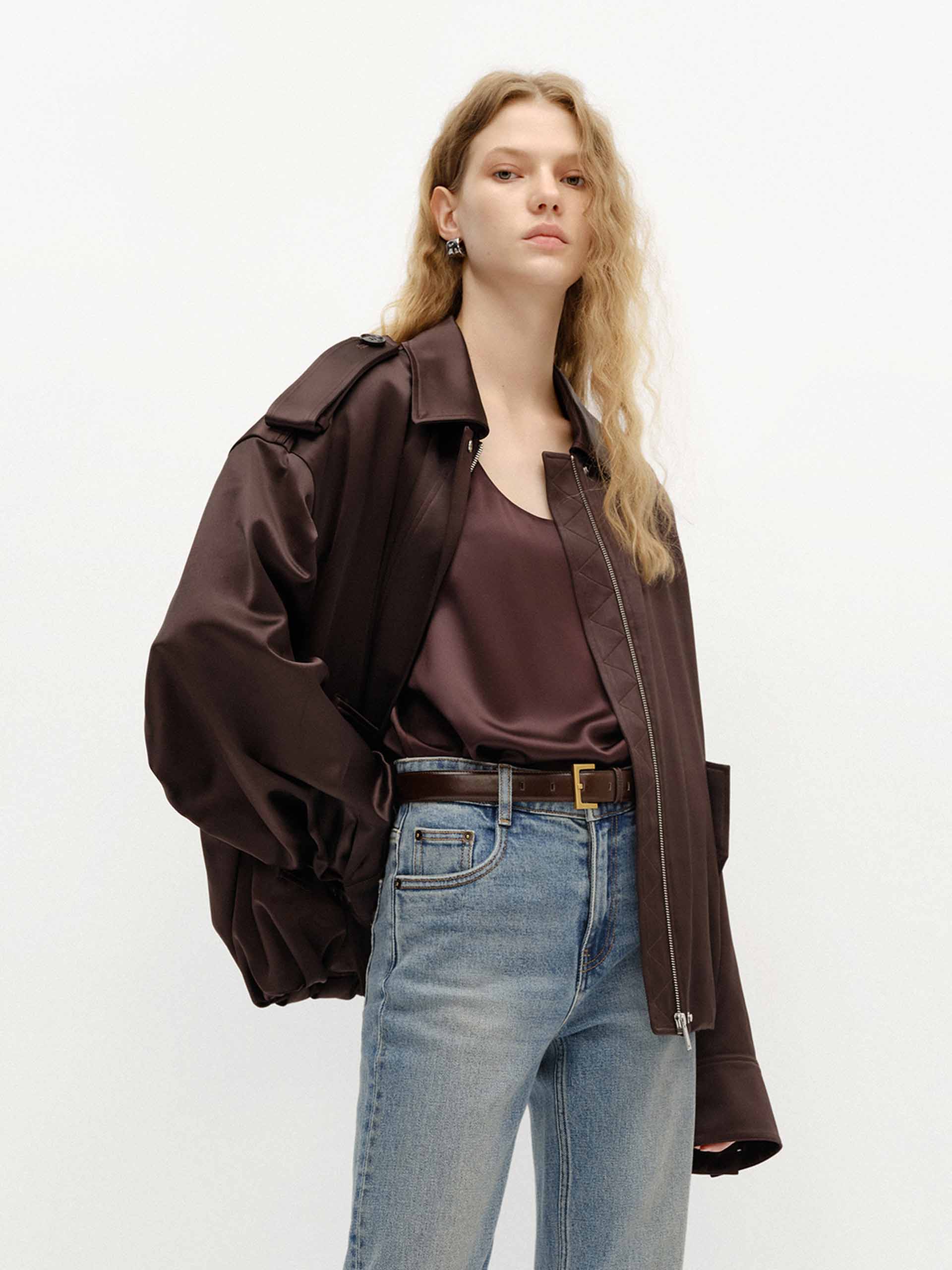 Zip Closure Satin Jacket - Image 2