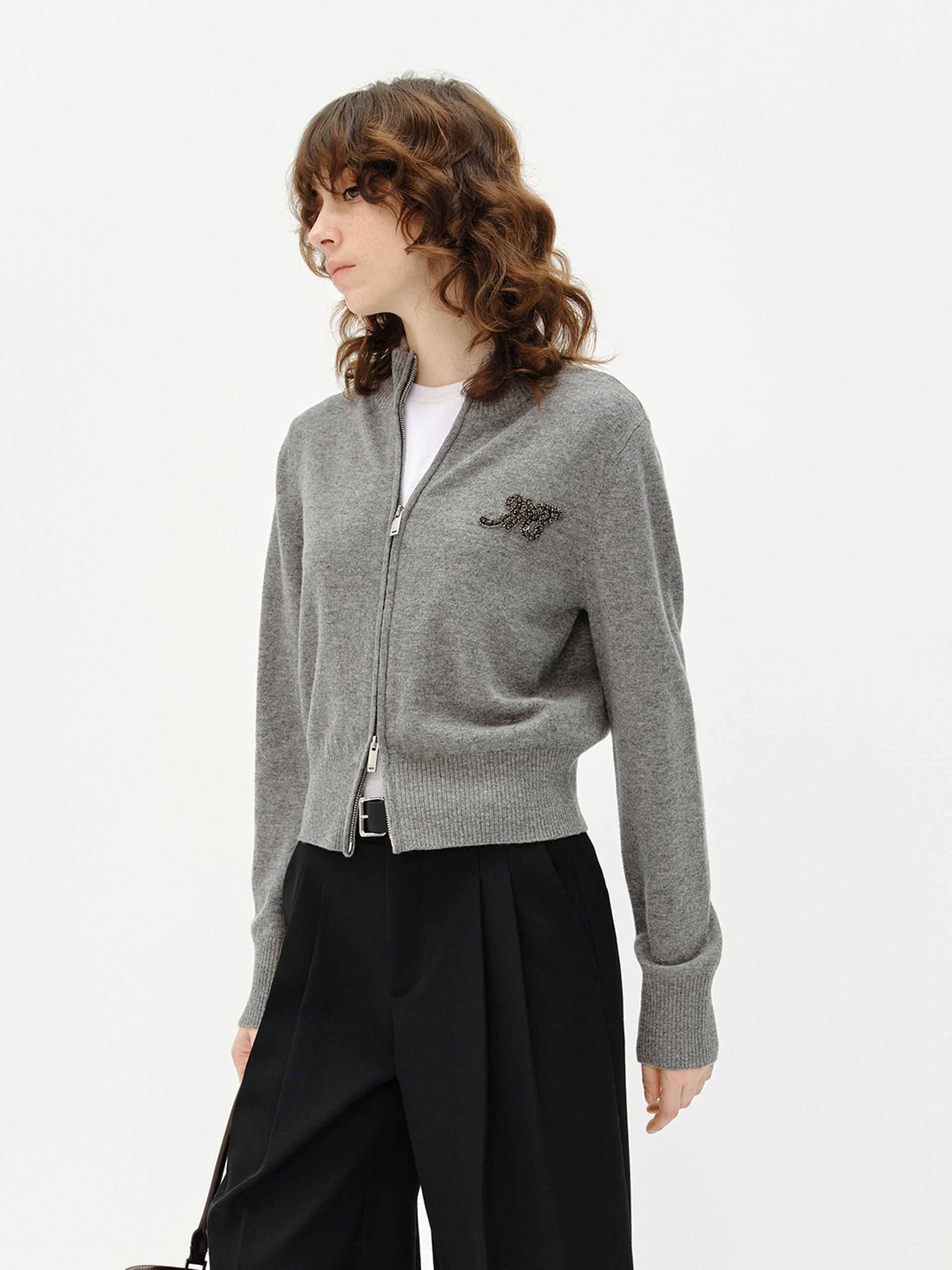 Zip Closure Wool Cardigan - Image 10